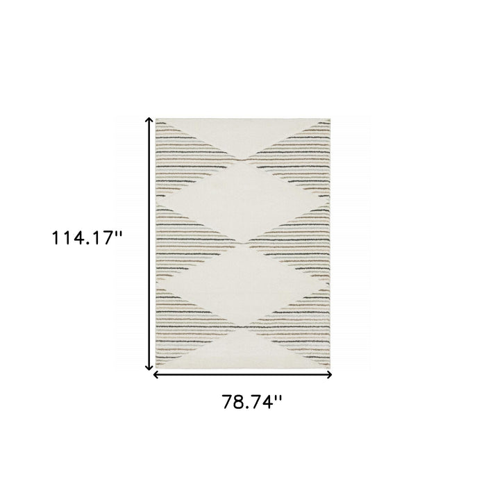 6' X 9' Beige Grey Sage Green Pale Blue Brown And Charcoal Geometric Power Loom Stain Resistant Area Rug