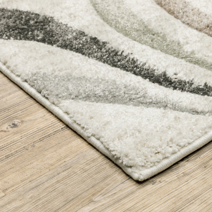 6' X 9' Beige Grey Brown Sage Pale Blue Tan And Charcoal Abstract Power Loom Stain Resistant Area Rug