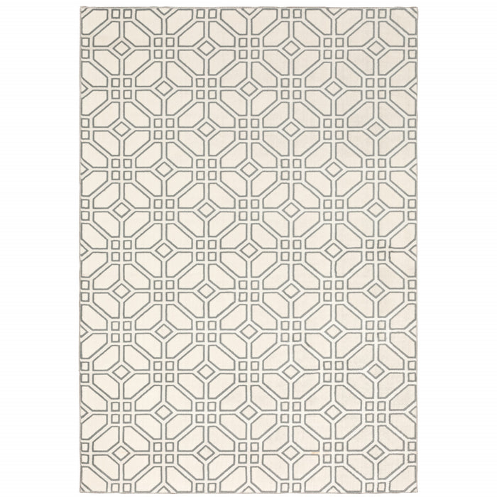 5' X 8' Ivory And Grey Geometric Power Loom Stain Resistant Area Rug