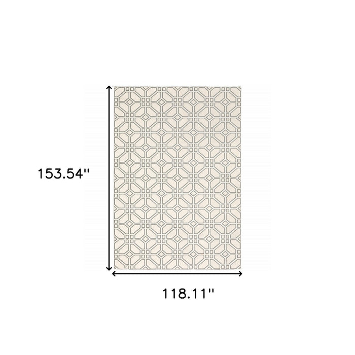 10' X 13' Ivory And Grey Geometric Power Loom Stain Resistant Area Rug