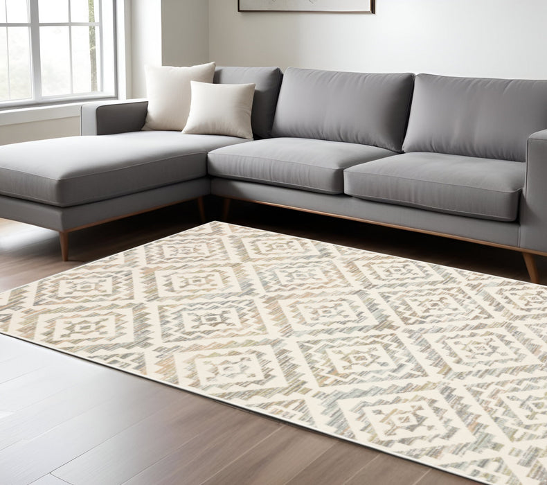 7' X 10' Gray Geometric Power Loom Area Rug