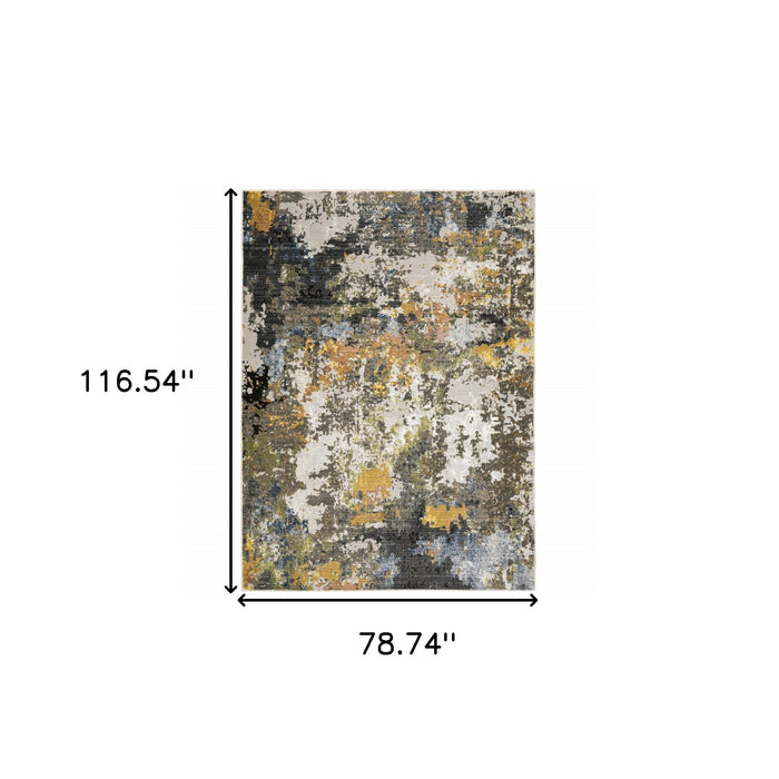 6' X 9' Grey Gold Blue Orange Beige And Brown Abstract Power Loom Stain Resistant Area Rug