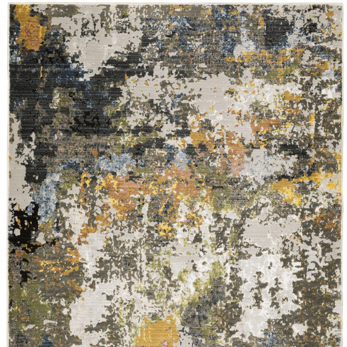 6' X 9' Grey Gold Blue Orange Beige And Brown Abstract Power Loom Stain Resistant Area Rug