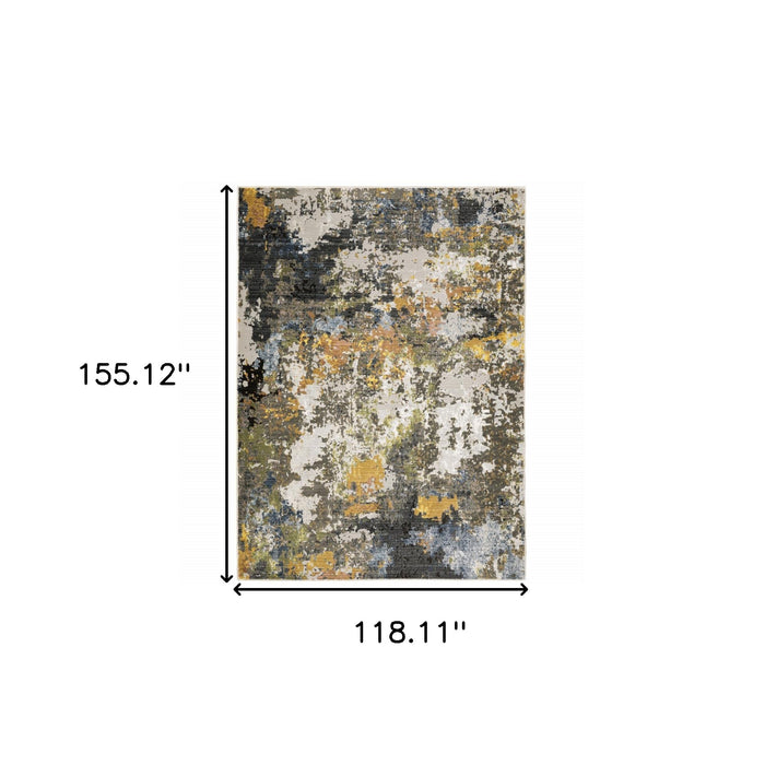 10' X 13' Grey Gold Blue Orange Beige And Brown Abstract Power Loom Stain Resistant Area Rug