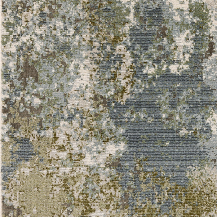 10' X 13' Blue Grey Green And Beige Abstract Power Loom Stain Resistant Area Rug