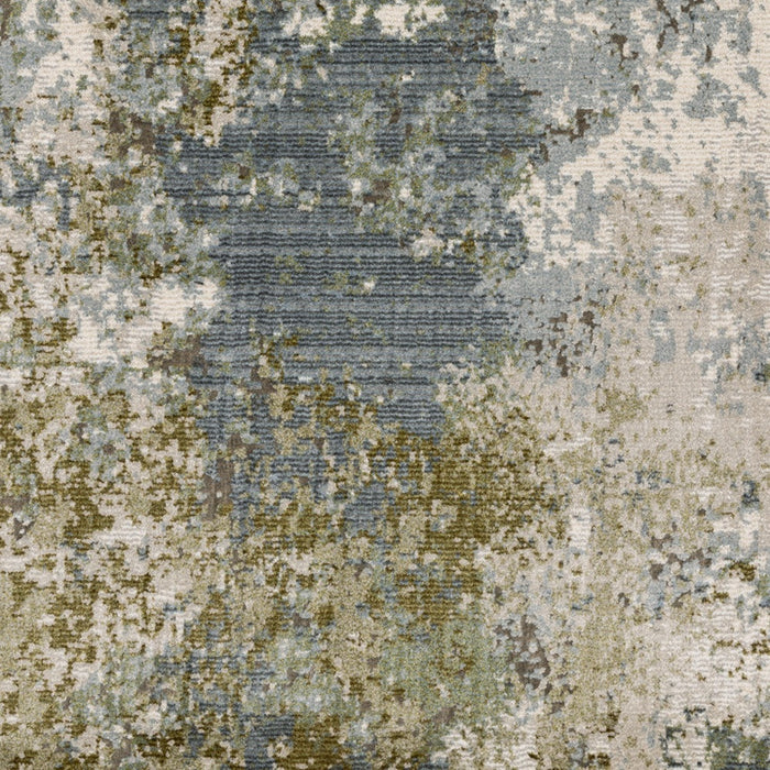 10' X 13' Blue Grey Green And Beige Abstract Power Loom Stain Resistant Area Rug