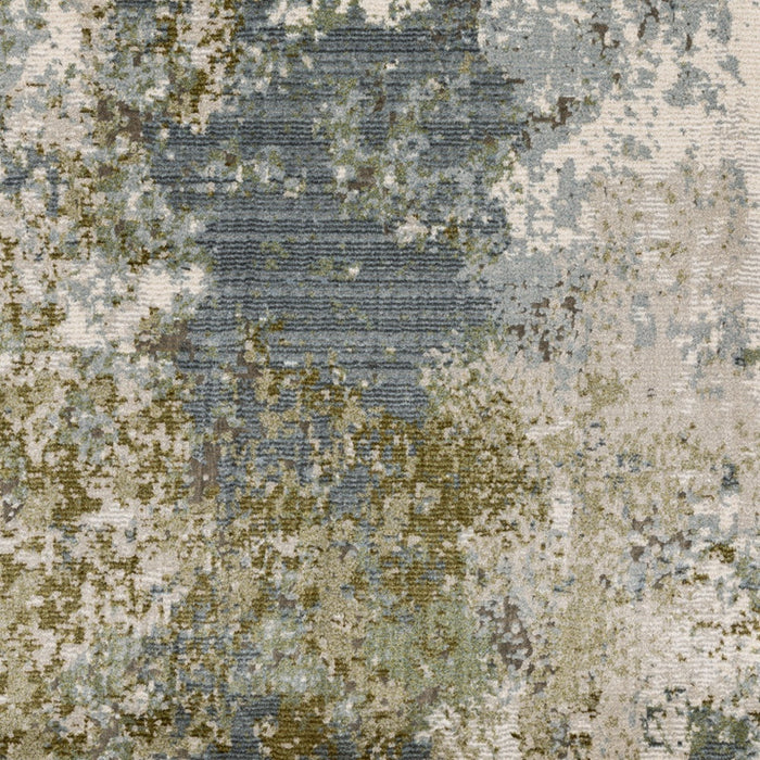 10' X 13' Blue Grey Green And Beige Abstract Power Loom Stain Resistant Area Rug