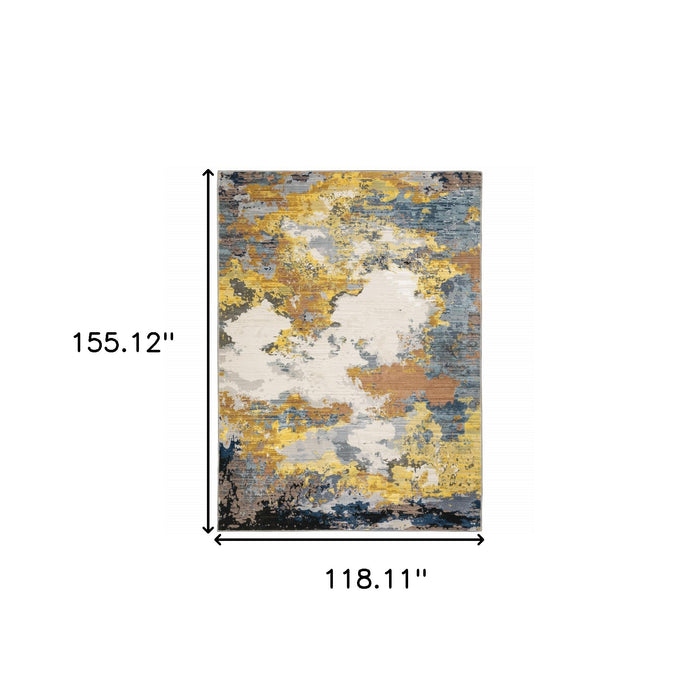 10' X 13' Yellow Gold Blue Grey Brown And Beige Abstract Power Loom Stain Resistant Area Rug