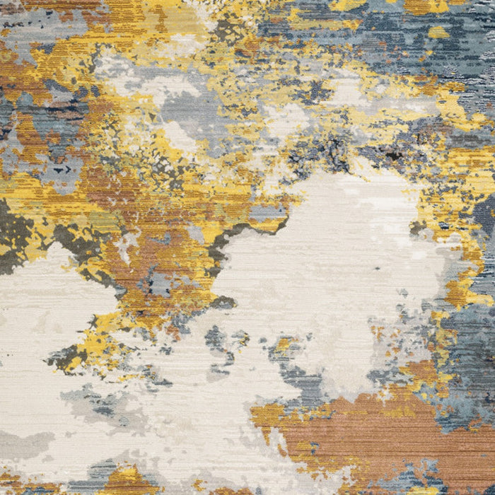 10' X 13' Yellow Gold Blue Grey Brown And Beige Abstract Power Loom Stain Resistant Area Rug