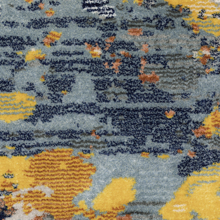 10' X 13' Yellow Gold Blue Grey Brown And Beige Abstract Power Loom Stain Resistant Area Rug