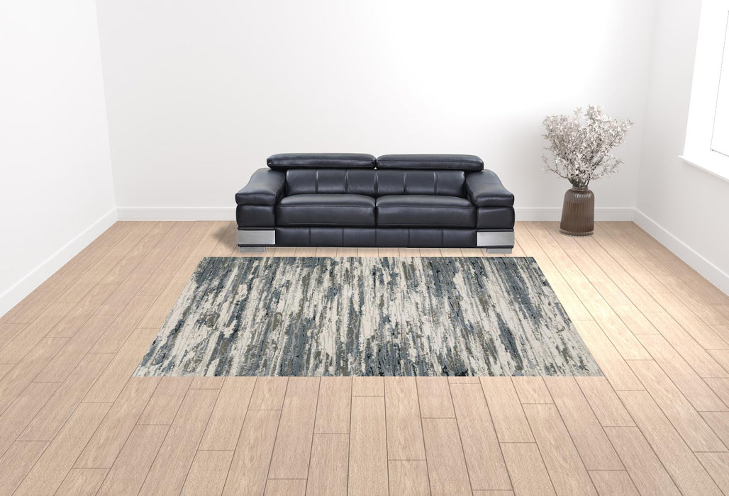 10' X 13' Blue Grey Beige And Brown Abstract Power Loom Stain Resistant Area Rug