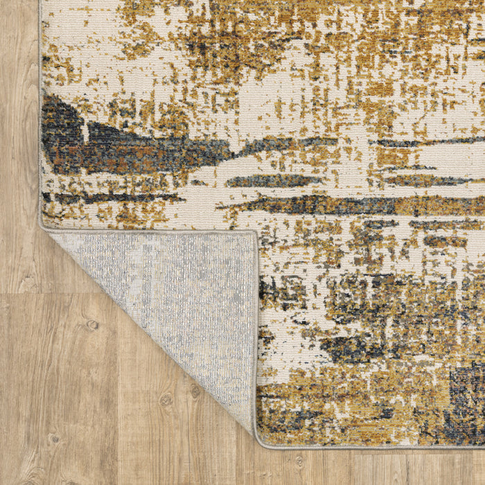 10' X 13' Gold Brown Rust Grey Blue And Beige Abstract Power Loom Stain Resistant Area Rug