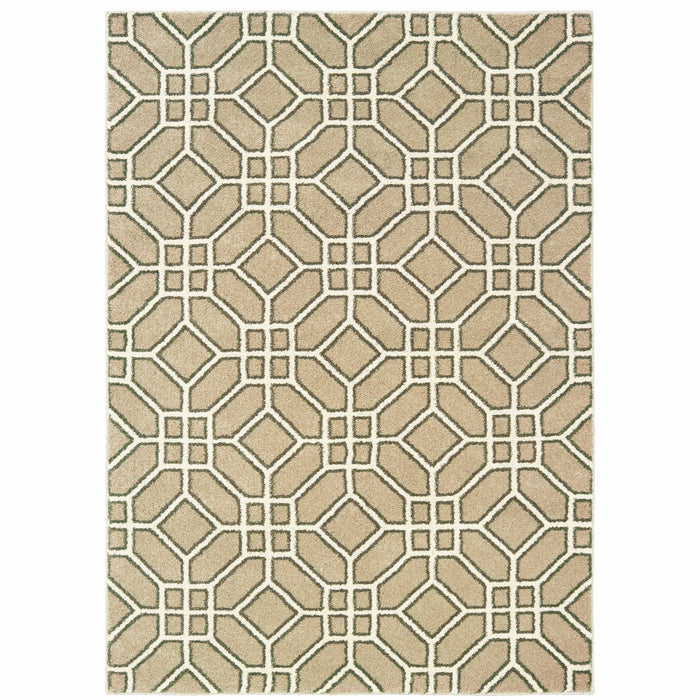 10' X 13' Sand And Ivory Geometric Power Loom Stain Resistant Area Rug