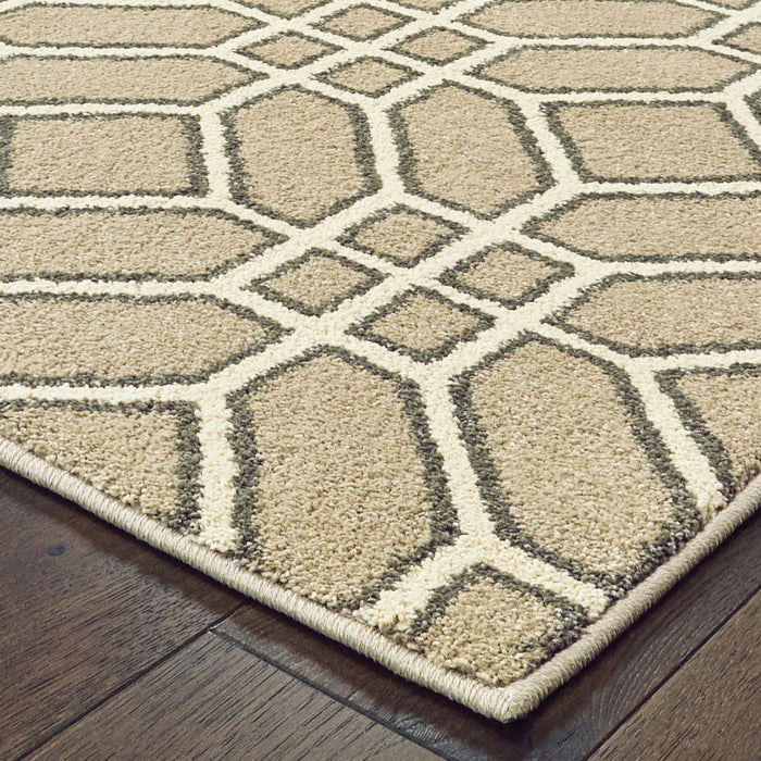 10' X 13' Sand And Ivory Geometric Power Loom Stain Resistant Area Rug