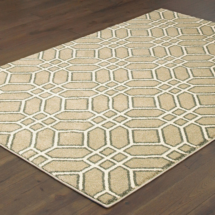 10' X 13' Sand And Ivory Geometric Power Loom Stain Resistant Area Rug