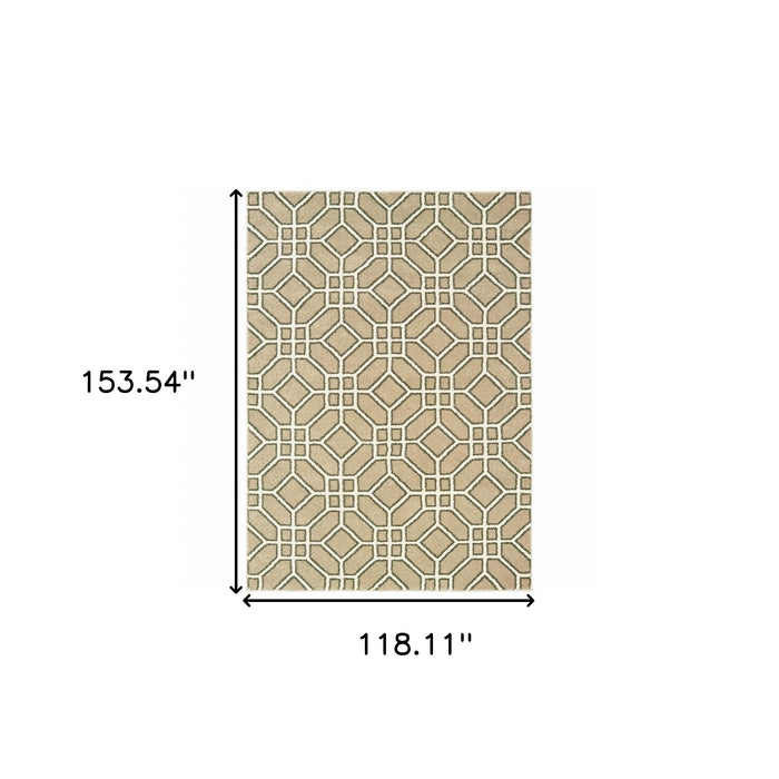 10' X 13' Sand And Ivory Geometric Power Loom Stain Resistant Area Rug