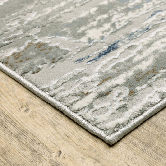 10' X 13' Blue Ivory Grey Light Blue And Brown Abstract Power Loom Stain Resistant Area Rug