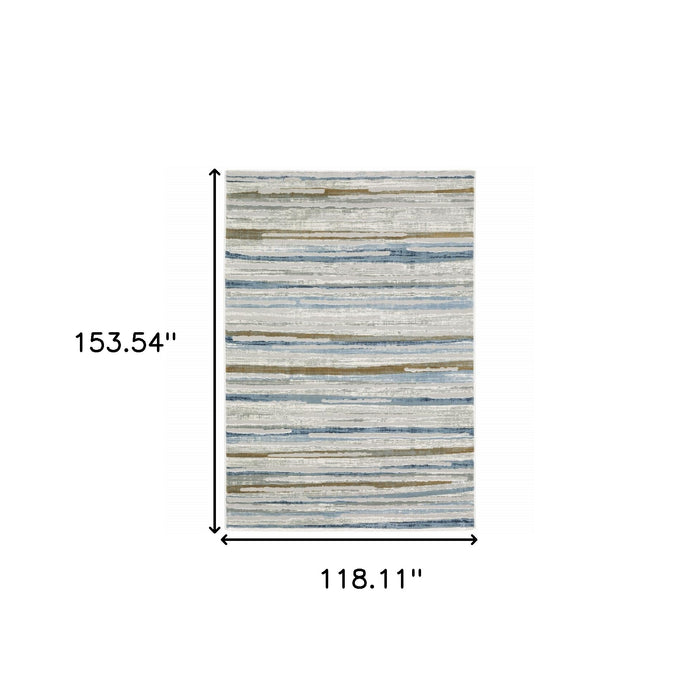 10' X 13' Grey Blue Ivory Brown Beige And Navy Abstract Power Loom Stain Resistant Area Rug