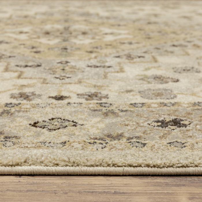 10' X 13' Beige Grey Tan And Brown Oriental Power Loom Stain Resistant Area Rug