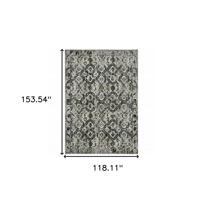 10' X 13' Black and Gray Oriental Power Loom Area Rug