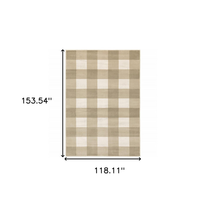 10' X 13' Beige and Ivory Geometric Power Loom Area Rug