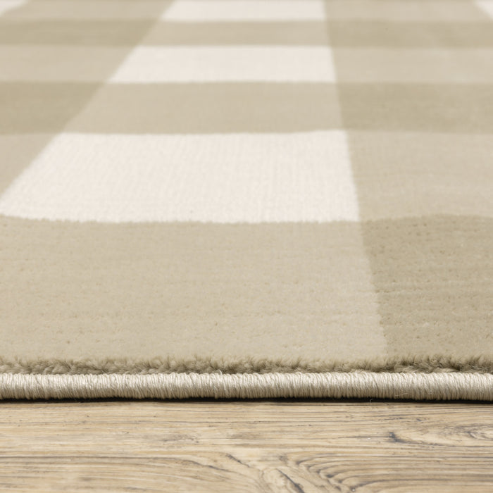 10' X 13' Beige and Ivory Geometric Power Loom Area Rug