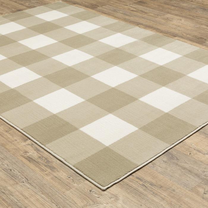 10' X 13' Beige and Ivory Geometric Power Loom Area Rug