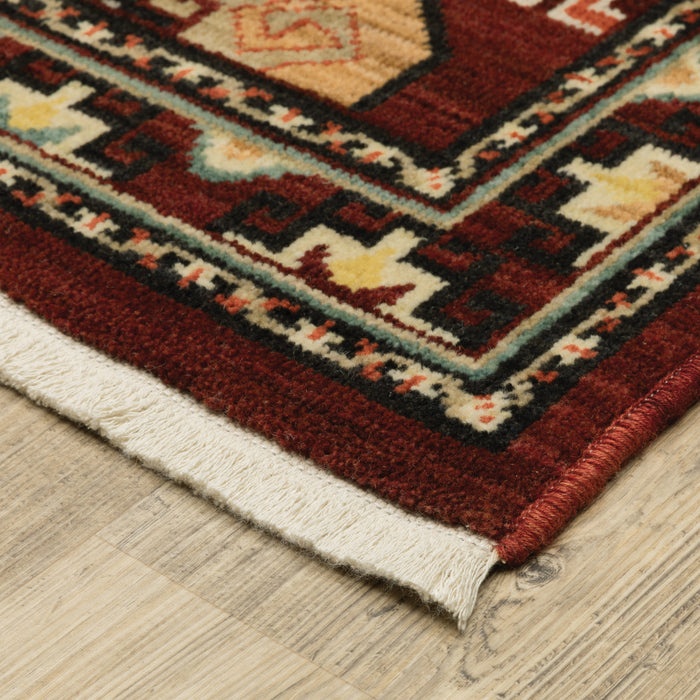 10' X 13' Red Blue Brown And Beige Oriental Power Loom Stain Resistant Area Rug With Fringe