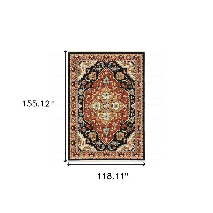 10' X 13' Red and Black Oriental Power Loom Area Rug