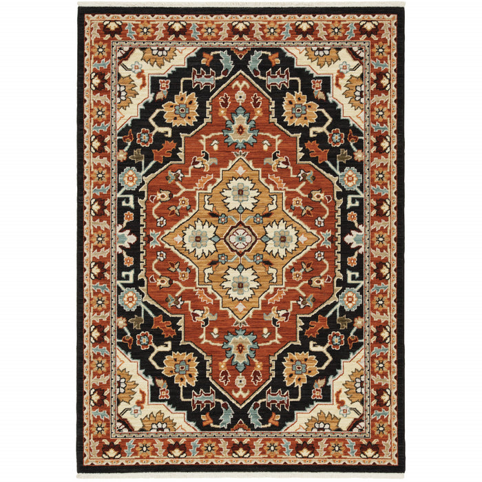 10' X 13' Red and Black Oriental Power Loom Area Rug