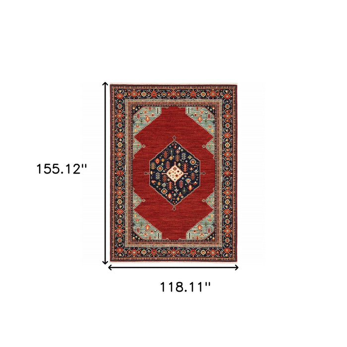 10' X 13' Red and Black Oriental Power Loom Area Rug