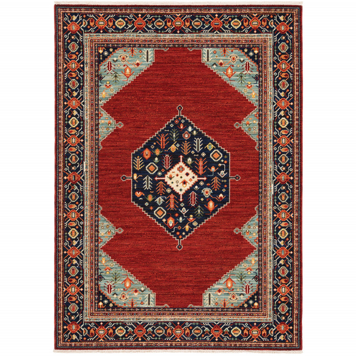 10' X 13' Red and Black Oriental Power Loom Area Rug