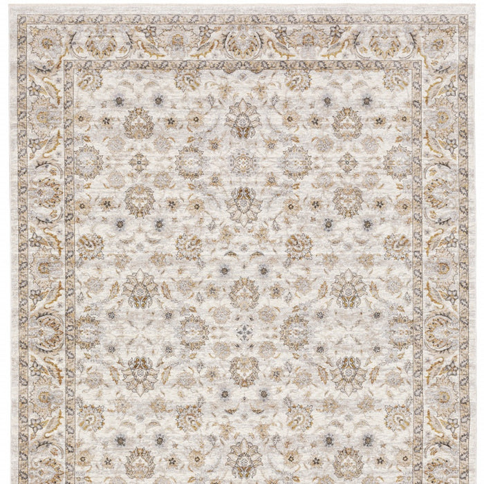 8' X 11' Ivory And Grey Oriental Power Loom Stain Resistant Area Rug With Fringe