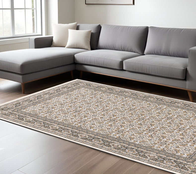 7' X 10' Gray and Ivory Oriental Power Loom Area Rug With Fringe