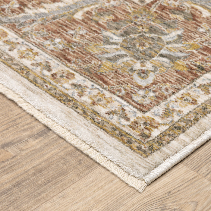 2' X 3' Rust And Ivory Oriental Power Loom Stain Resistant Area Rug With Fringe