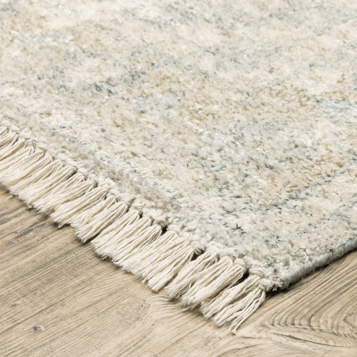 8' Beige and Ivory Oriental Hand Loomed Runner Rug With Fringe