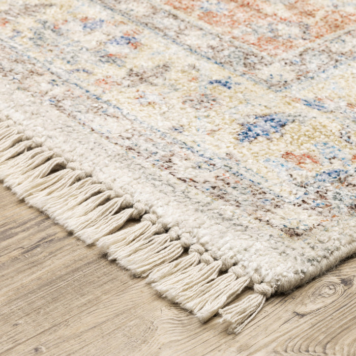 8' X 10' Blue and Orange Oriental Hand Loomed Area Rug With Fringe