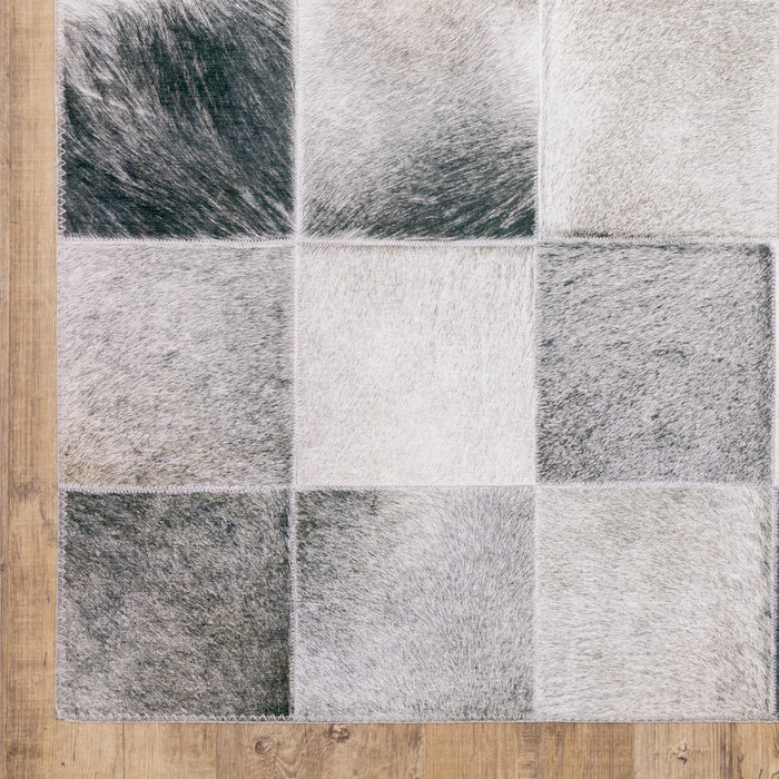 8' Gray Brown and Ivory Geometric Power Loom Runner Rug