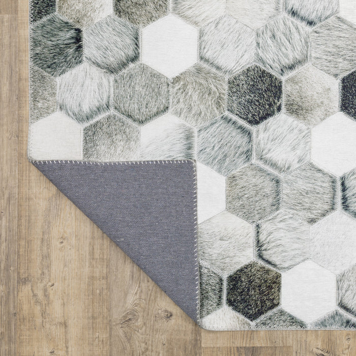 8' Gray and Ivory Geometric Power Loom Runner Rug