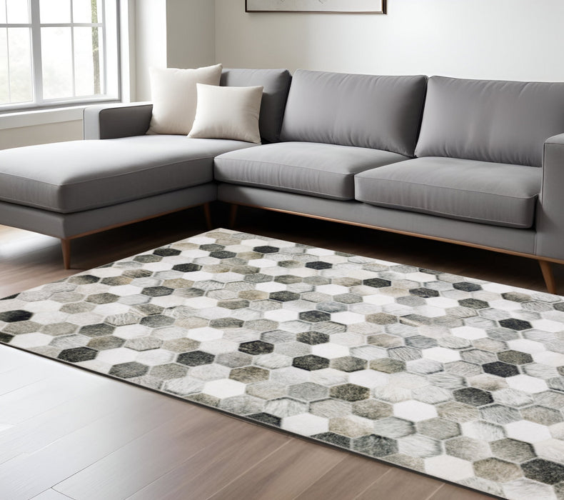 8' X 10' Gray and Ivory Geometric Power Loom Area Rug