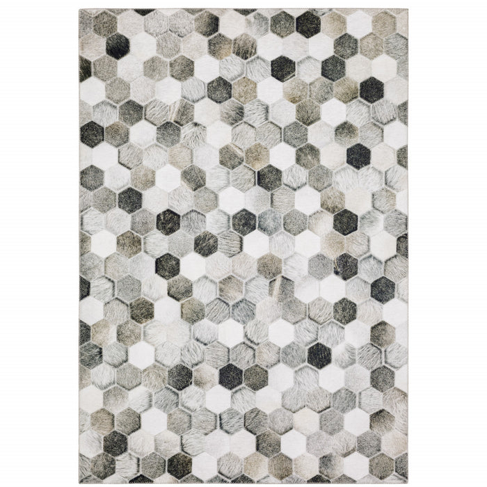 8' X 10' Gray and Ivory Geometric Power Loom Area Rug