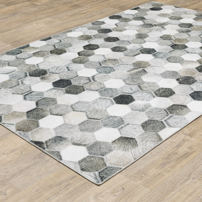 8' X 10' Gray and Ivory Geometric Power Loom Area Rug