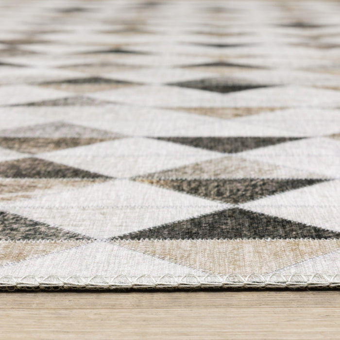 8' Beige and Ivory Geometric Power Loom Runner Rug