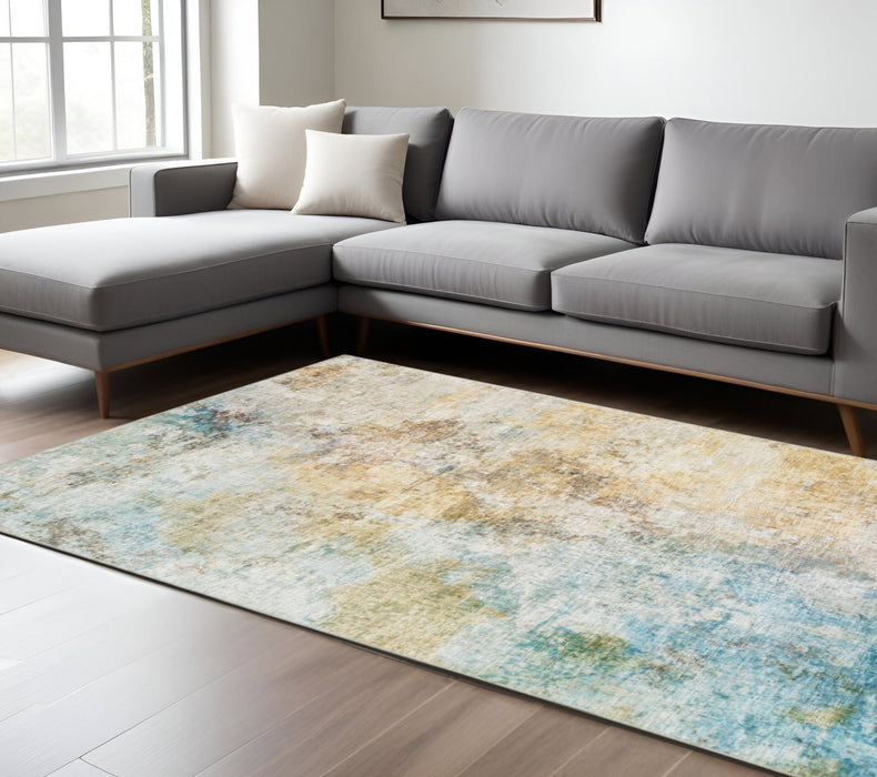 8' X 10' Blue and Beige Abstract Power Loom Area Rug