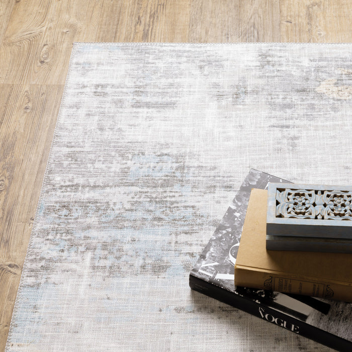 8' X 10' Blue and Gray Abstract Power Loom Area Rug