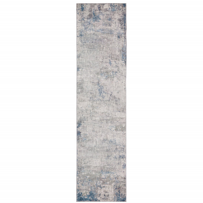 8' Blue and Gray Abstract Power Loom Runner Rug