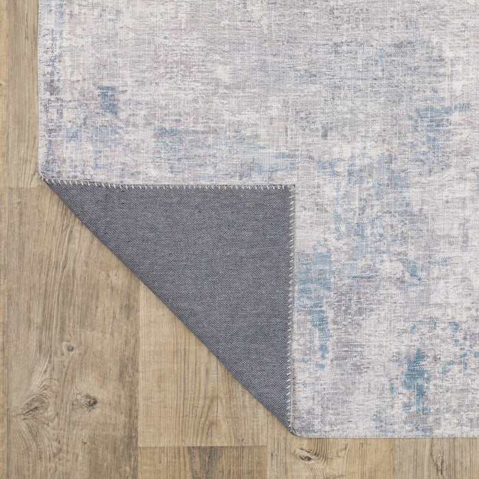 8' Blue and Gray Abstract Power Loom Runner Rug