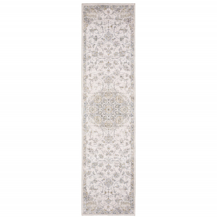 8' Beige and Ivory Oriental Power Loom Runner Rug