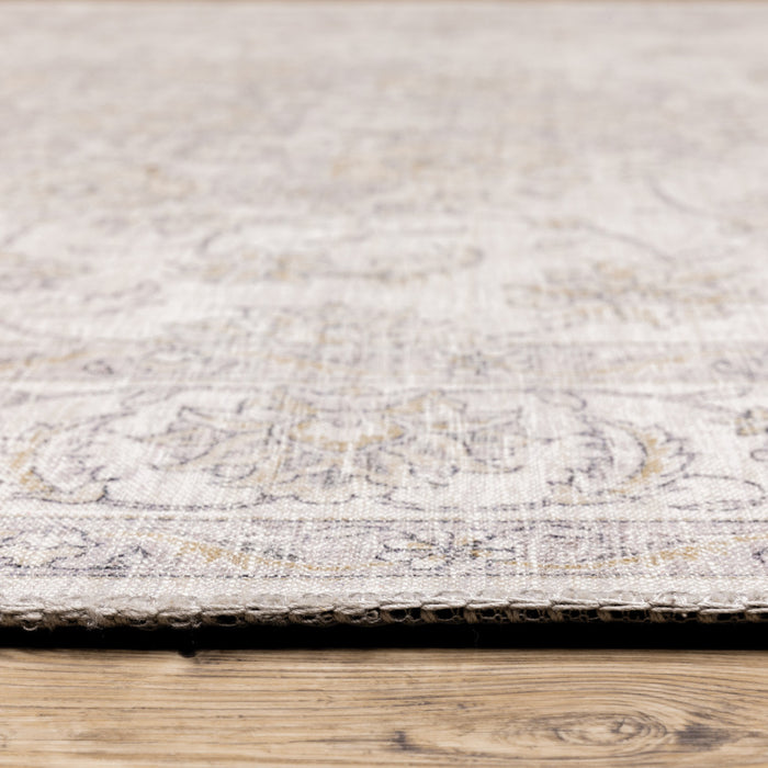 8' Beige and Ivory Oriental Power Loom Runner Rug