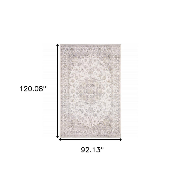 8' X 10' Beige and Ivory Oriental Power Loom Area Rug